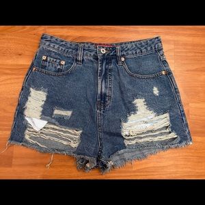High waist distressed denim shorts